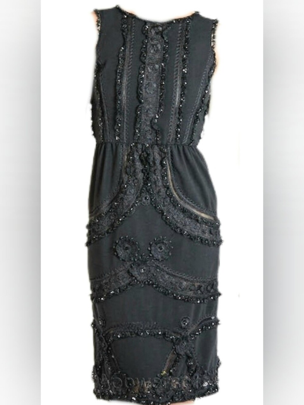 *$5,000 OSCAR DE LA RENTA ADOREABLE EXCLUS. BLACK LACE CROCHET SILK RUNWAY DRESS